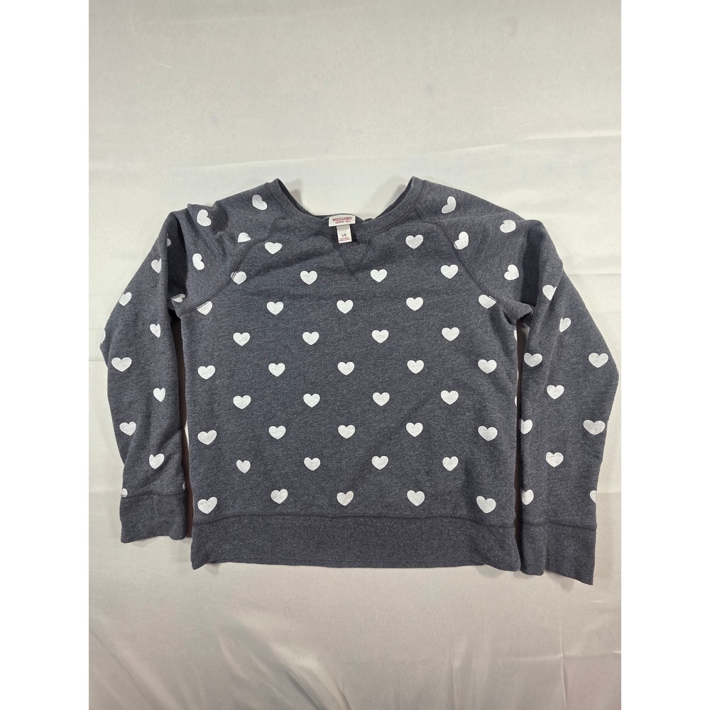 Mossimo Supply Co Gray Heart Print Raglan Sweatshirt Large Pullover Crew Neck